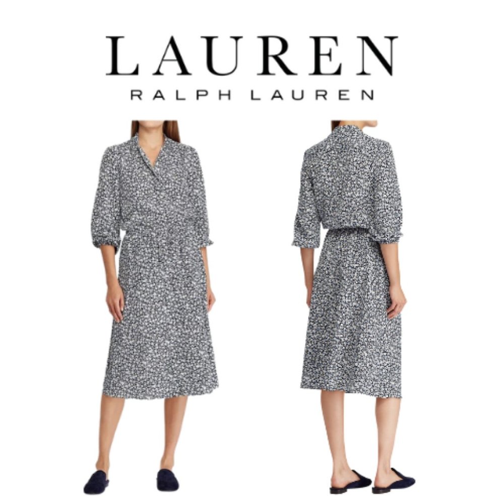 Lauren Ralph Lauren Alixandra Floral Printed Crepe Shirtdress Dress Pockets